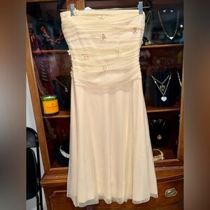 Cream Strapless Ruched Sundress for Prom